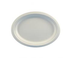 Papstar Pappteller / Einwegteller weiÃ, oval pure (50 Stück), 26 x 20 x 2 cm, aus Zuckerrohr, für Feste/Geburtstage/Feiern, mikrowellengeeignet und biologisch abbaubar, #81329