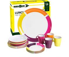 Brunner: Melamin-Geschirr Campinggeschirr (Antislip), 4 Personen (16 Teilig), Flame Lunch Box, Grill Und Picknick
