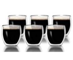 Klasique Doppelwandige Gläser/Doppelwandglas 100 ml, Thermoglas mit Schwebeeffekt im 6er Set, für Espresso, Tee, Eistee, Säfte, Wasser, Cola, Cocktails geeignet