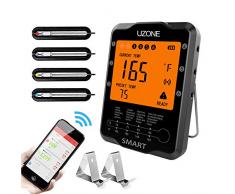 MinSoHi Fleischthermometer Funk Bratenthermometer mit Zeitmesser, Magnetrückwand Küchenwecker Digital Grillthermometer für Raucher, Grillofen, Küche, Unterstützung für iOS und Android, 4 Sonden