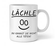 Shirtinator Geschenk Kaffee-Tasse mit Spruch I Lächle du kannst sie nicht alle töten I Geschenkidee-n Büro Kollegen schwarzer Humor