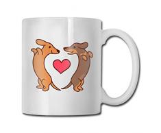 Nette Cartoon Dackel in der Liebe Lustige Kaffeetasse Paar Knebel Neujahr/Geburtstag/Weihnachten/Weihnachtsgeschenke für Freund/Freundin/Ehemann/Ehefrau - 11 Unzen