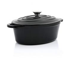 BBQ-Toro Cocotte l Emaillierter Gusseisen Bräter mit Deckel l spülmaschinenfest - induktionsgeeignet - rund (4,3 Liter (oval), Schwarz)