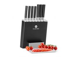 Klarstein Kitano - Messer-Set, Messerblock, 8-teilig, Präzisionsklingen, Rostfreier Edelstahl, Holzblock, Schwarz