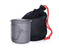 iBasingo Titan Tasse Camping Hängetopf mit Deckel Klappgriff Spork Outdoor Ultraleichter Tee Kaffee Wasserbecher Picknick Kochgeschirr 300ml Ti15141I