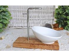 D.O.M. Rasierpinselhalter Klassik Plus aus Olivenholz mit Porzellanschale schräg 10 cm