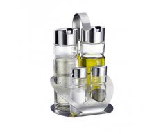 Westmark 4er-Menage für Salz, Pfeffer, Öl und Essig, Mit passendem Ständer, 5-tlg., 2 Streuer und 2 Flaschen, Fassungsvermögen: 40/160 ml, Edelstahl/Glas, Wien, Silber/Transparent, 65052260