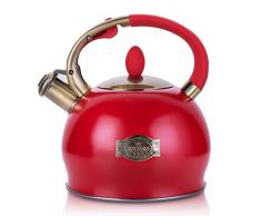 susteas Pfeifkessel aus Edelstahl, Teekessel für Herd, Edelstahl Wasserkessel/Teekanne, 1 gratis Silikon-Handschuh im Lieferumfang enthalten, 3L (Rot)