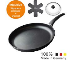 Eurolux Young Edition-Set, Induktionspfanne inkl. Glas-Deckel, Ø 32 cm, 4,5 cm hoch, Brat-Pfanne mit Stiel-Griff, extra Pfannenschoner, aus Aluminium-Guss – Made in Germany, rund (32)