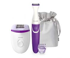 Philips BRP505/00 Epilierset für Körper und Bikini, mit elektrischem Epilierer, Satinell, Essential, Trimmer, Aufsatz 3 mm und Luxusbeutel