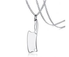 VNOX Männer Edelstahl Küchenmesser Waffe Anhänger Anhänger Halskette Hip Hop Punk Biker Silber,freie Weizenkette