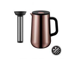 WMF Impulse Isolierkanne Set 2-teilig, Thermoskanne 1,0l mit Teesieb, für Kaffee oder Tee Druckverschluss hält Getränke 24h kalt & warm, vintage kupfer