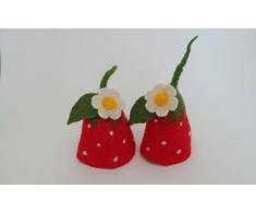Eierwärmer Erdbeere rot, 2 Stück als Set aus Filz, Tischdekoration Frühling, Erdbeerzeit