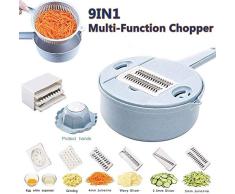 9 in 1 Mandoline Gemüseschredder Lebensmittelschneider, Schneidemaschinenschneidemaschine, multifunktionales zerbrechliches Küchenmesser aus Weizenstroh, Schneidemaschinen-Set Küchenwerkzeug blau