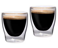 Feelino Bloomino doppelwandige Espresso-Gläser, 2er-Set 80ml Thermo-Gläser mit Schwebe-Effekt im Geschenkkarton, 2x 80ml