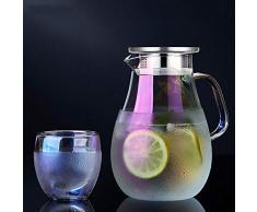 ZUEN Regenbogen-Glaskrug Wasserkrug, Glas Wasser-Krug Mit Edelstahldeckel Und Griff, Borosilicatglas Beverage Pitcher Mit Deckel Hot Cold Water Jug,B