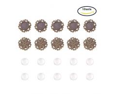 PandaHall 10 Stück 12mm Runde Transparent Klar Glas Cabochon Kuppel Fliesen mit Anhänger Tabletts Abdeckung Fotoanhanger Herstellung Antique Bronze
