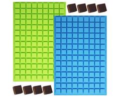 YuCool Silikon-Form mit 126-Mulden, quadratisch, mit 1 Edelstahl-Tablett für selbstgemachte Gummistiefel, Gelee, Pralinen, Karamell, Blau, Grün, 2 Stück