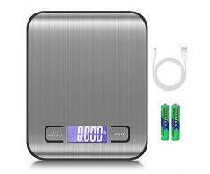 Brifit Küchenwaage, 5KG/1g Digitale Küchenwaage mit USB Aufladen, Briefwaage mit 6 Wiegeeinheiten, Tara-Funktion, LCD-Display, Lebensmittelwaage ideal zum Messen von Zutaten, Flüssigkeiten usw