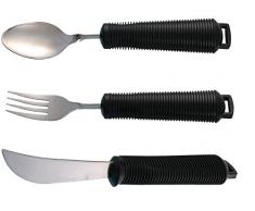Easy Grip Biegbares Besteck-Set in Rot, mit großem Griff, Messer, Gabel, Löffel. Schwarz