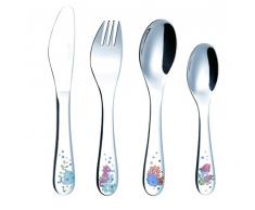 Exzact Kinderbesteck 4 Stück aus Edelstahl - 1 x Tafelmesser, 1 x Tafelgabel, 1 x Teelöffel und 1 x Tafellöffel. - unabhängige Designer-Serie. Bezaubernde Meerestiere, spiegelpoliert. (WF712-4SEA)