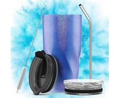 Avoalre Kaffeebecher to go Trinkbecher | Doppelwandig Vakuum Isolierter Autobecher mit Strohhalm 2 X Deckel Tumbler Coffee to go Becher-Blau