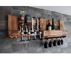 RUSTIKALE WANDBAR mit 4cl DOSIERSPENDER für Cocktails, Longdrinks,Vintage Wandregal Flaschenhalter groß aus Paletten Holz, Geschenk Vatertag Hausbar Landhausstil
