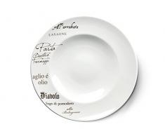 CreaTable - EUROPA GUSTOSO - Pastateller 30,5 cm aus Porzellan mit Schriftdekor