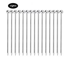 Dylan-EU 15 Stück Edelstahl-Cocktailspieße Cocktail-Sticks Wiederverwendbare Obst-Sticks Obst Dessert Gabel für Fingerfood, Antipasti, Cocktails, Kleine Snacks - Silber Cocktailzubehör