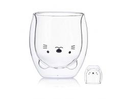 Kaffeebecher Doppelwand isoliert Gläser Cup Nettes Tier Tee Milch Tassen Originelles Geschenk für Weihnachten das Erntedankfest Freunde (Katze)