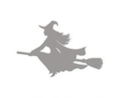 easydruck24de Sticker Hexe auf Besen Links I Silber I 20 x 13,5 cm I als Auto-Aufkleber, für Notebook Laptop Koffer Kinder-Zimmer I wetterfest I kfz_488