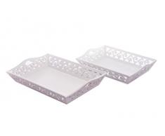 elbmöbel Tablett Set Holztablett antik weiß Landhaus 2 Stück Rosali barock Holz Küche