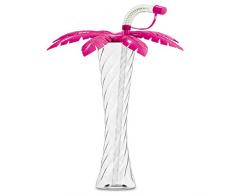 Natura Resort Palme BECHERN Plastik Kelchglas für Party Slush Eis Cola Sorbet Getränke 350ml 12oz (Pink mit Klar Trinkhalm, 1 Kasten - 54 Bechern)
