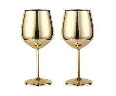 Edelstahl Rotweinglas Metall Stiel Weinglas bruchsicher Weißwein Cocktail Gläser unzerbrechlich BPA-frei Kelche Saft Getränk Champagner Kelch Party Barzubehör Küche Werkzeug Gold- 2 Stück