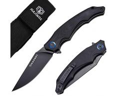 Harnds Klappmesser Wolverine | Einhandmesser aus Sandvik Stahl | Extra Scharfes Outdoor Survival Messer mit Clip & Gürteltasche (Full Black)