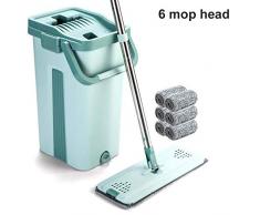 Klinkamz Mop Eimer System zur Bodenreinigung 2in1 Waschen Trocken mit Flachfaser-Mop-Pads 6 Mop Heads