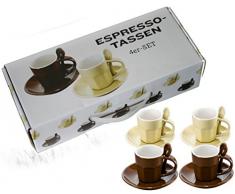 Espressotassen-Set - Tasse mit Löffel und Untertasse, Keramik 12-tlg für 4 Personen