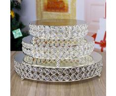 H&D 3 Silbrig Farben Rund Tortenständer Hochzeit Geburtstag Dekoration mit klar funkelt kristall Korn 8,10,12Inch Größe