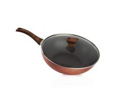 GGC Wokpfanne mit Holzgriff Optik und Deckel I 32cm Ø Wok mit Antihaftbeschichtung I Pfanne für Induktionsherd und Gasherd I Profi Pfannen aus Aluguss I Perfekt für asiatische Gerichte