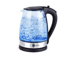 Sarcona Design Glas Wasserkocher 1,8 Liter, Edelstahl-Heizelement, 2200 Watt, mit LED Beleuchtung, Trockenlaufschutz, BPA-frei, 360° Basis, schwarz