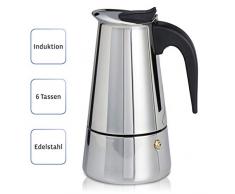 Espressokocher Induktion geeignet (Edelstahl Kaffeekocher für 6 Tassen (300ml), Aluminiumfreie Espressokanne, Mokkakanne für Herd, spülmaschinenfester Espresso Maker)