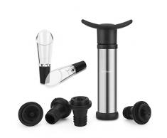 ieGeek Vakuum Weinpumpe mit 4 Stopfen + 2 Weinausgießern Halten Sie Wein frisch, Edelstahl Vakuumpumpe Weinverschluss Weinzubehör für Haushalt Küche Bar, Lebensmittelqualität Flaschenverschlüsse