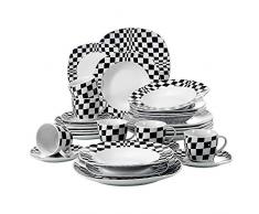 VEWEET Tafelservice Louise aus Porzellan 30 teilig | Kombiservice beinhatlet Kaffeetassen 175 ml, Untertasse, Dessertteller, Speiseteller und Suppenteller| Komplettservice für 6 Personen