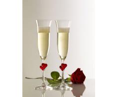 Stölzle Lausitz L´Amour Sektkelche mit roten Herzen, 175ml, 2er Set, spülmaschinenfest, Romantisches Sektglas-Duo, hochwertige Qualität, spülmaschinenfest