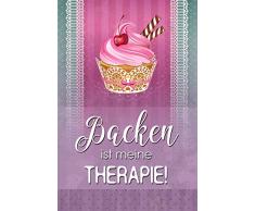 Schatzmix Backen ist Meine Therapie! Whisky Lustig Spruch Metal Sign deko Schild Blech Garten