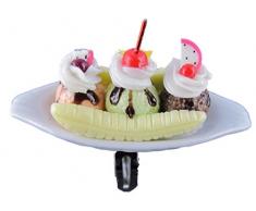 Handgemachter Ring Edelstahl verstellbar Eisbecher Eis Porzellan Schale Eisdiele Sommer Kugel mit Erdbeer Soße und Banane 149