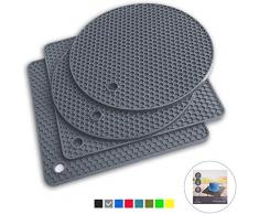 ZORR Silikon Topf Untersetzer 4er Set, Durchmesser 18cm, 0.6cm Dick, Topfuntersetzer Topflappen Hitzebeständiges für warme Speisen - Löffelhalter, topfuntersetzer, Tasse Trockenmatte - Grau