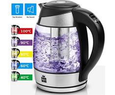 ForMe Glas Wasserkocher 1.8 L Temperaturwahl 40-100°C Farbwechsel LED Temperatur einstellbar Glaskessel Teesieb Einsatz I Glaswasserkocher Edelstahl Boden I Teekessel mit Warmhaltefunktion I BPA Frei