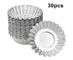 NATUCE 30 Stücke Ei Torte Form aus Aluminium, Eierkuchenform, Mini Muffin Förmchen, Wiederverwendbare Egg Tart Mold, Cupcake Kuchenform, Pudding Formen, Küche Backen Werkzeuge, Silber