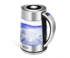 Wasserkocher Glas Edelstahl, AKZIM 1.7 Liter Wasserkocher mit temperatureinstellung & LED Innenbeleuchtung, Automatische Abschaltung Durch Strix Contoller, BPA Frei, Warmhaltefunktion, 2200W